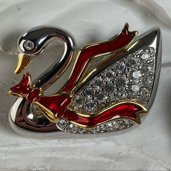 Swarovski Signed Christmas Edition Swan Brooch 30 Crystals - Picture 9 of 11